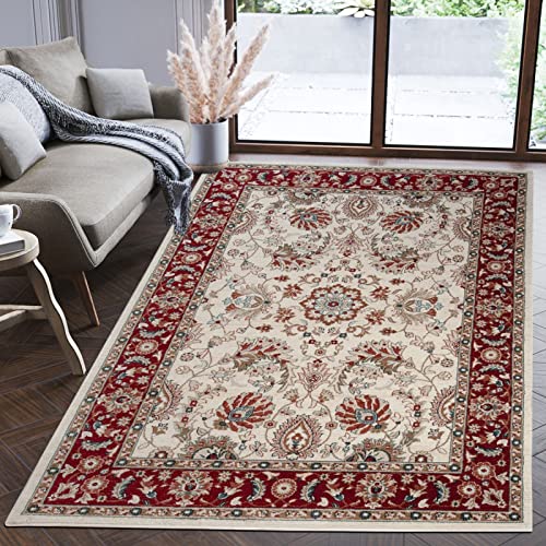 Mazovia Orientalisch Teppich - Traditioneller Teppich für Wohnzimmer, Esszimmer - Orient Teppiche Ornament - ÖKO-TEX Wohnzimmerteppich Rot Creme - 140 x 200 cm von Mazovia