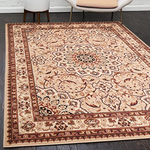 Mazovia Orientalisch Vintage Teppich - Kurzflor - Muster mit Medaillon - Traditioneller Teppich für Wohnzimmer, Esszimmer - ÖKO-TEX Wohnzimmerteppich - Beige 120 x 170 cm Mazovia Orientalisch Vintage Teppich - Kurzflor - Muster mit Medaillon - Traditioneller Teppich für Wohnzimmer, Esszimmer - ÖKO-TEX Wohnzimmerteppich - Beige 120 x 170 cm von Mazovia