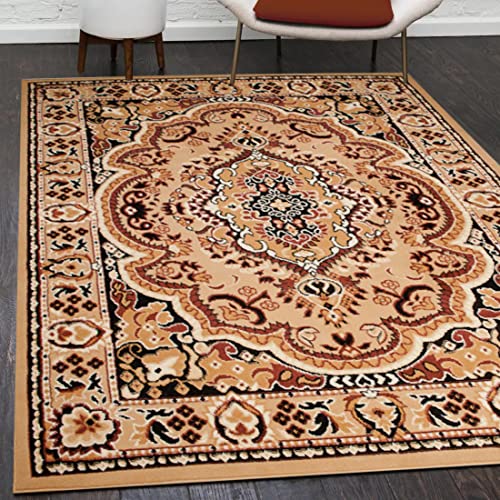 Mazovia Orientalisch Vintage Teppich - Kurzflor - Muster mit Medaillon - Traditioneller Teppich für Wohnzimmer, Esszimmer - ÖKO-TEX Wohnzimmerteppich - Beige 250 x 300 cm von Mazovia