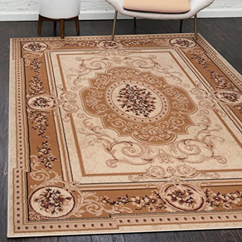 Mazovia Orientalisch Vintage Teppich - Kurzflor - Muster mit Medaillon - Traditioneller Teppich für Wohnzimmer, Esszimmer - ÖKO-TEX Wohnzimmerteppich - Beige 60 x 100 cm von Mazovia
