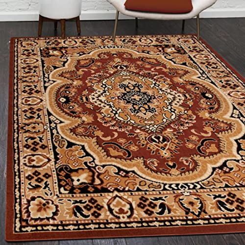 Mazovia Orientalisch Vintage Teppich - Kurzflor - Muster mit Medaillon - Traditioneller Teppich für Wohnzimmer, Esszimmer - ÖKO-TEX Wohnzimmerteppich - Braun 100 x 200 cm von Mazovia