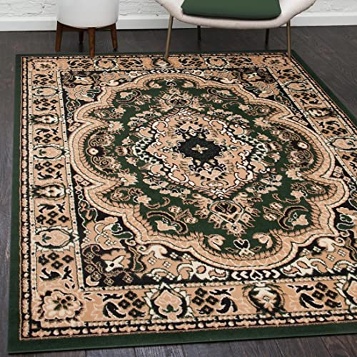 Mazovia Orientalisch Vintage Teppich - Kurzflor - Muster mit Medaillon - Traditioneller Teppich für Wohnzimmer, Esszimmer - ÖKO-TEX Wohnzimmerteppich - Grün 100 x 200 cm von Mazovia