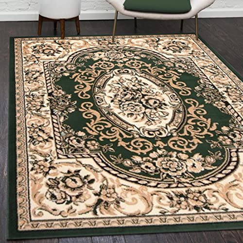 Mazovia Orientalisch Vintage Teppich - Kurzflor - Muster mit Medaillon - Traditioneller Teppich für Wohnzimmer, Esszimmer - ÖKO-TEX Wohnzimmerteppich - Grün 120 x 170 cm von Mazovia