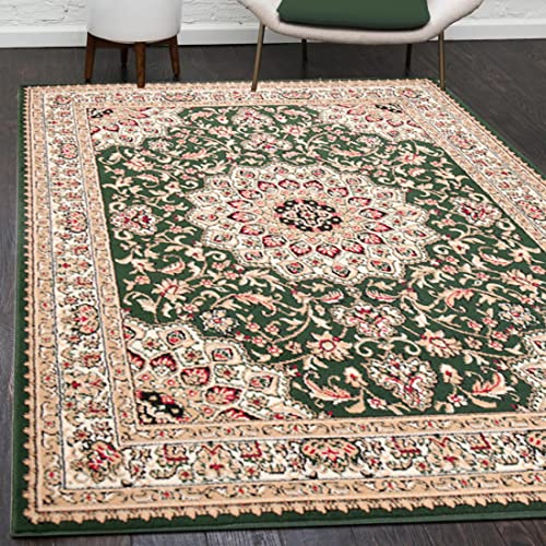 Mazovia Orientalisch Vintage Teppich - Kurzflor - Muster mit Medaillon - Traditioneller Teppich für Wohnzimmer, Esszimmer - ÖKO-TEX Wohnzimmerteppich - Grün 140 x 200 cm von Mazovia