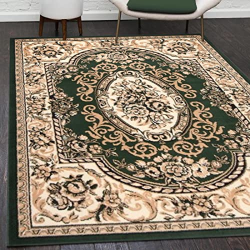 Mazovia Orientalisch Vintage Teppich - Kurzflor - Muster mit Medaillon - Traditioneller Teppich für Wohnzimmer, Esszimmer - ÖKO-TEX Wohnzimmerteppich - Grün 180 x 250 cm von Mazovia