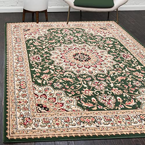 Mazovia Orientalisch Vintage Teppich - Kurzflor - Muster mit Medaillon - Traditioneller Teppich für Wohnzimmer, Esszimmer - ÖKO-TEX Wohnzimmerteppich - Grün 300 x 400 cm von Mazovia