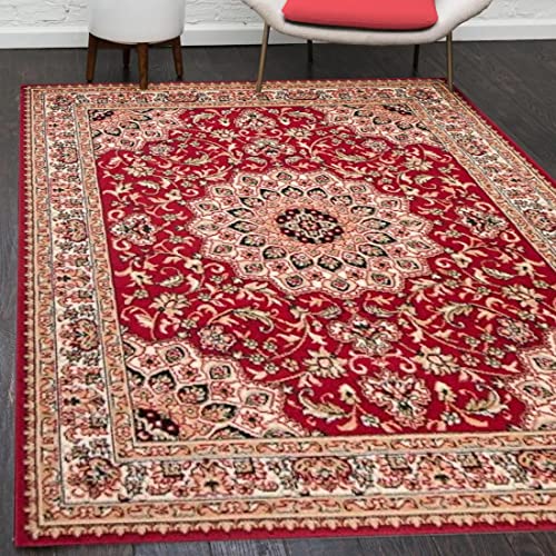 Mazovia Orientalisch Vintage Teppich - Kurzflor - Muster mit Medaillon - Traditioneller Teppich für Wohnzimmer, Esszimmer - ÖKO-TEX Wohnzimmerteppich - Rot 100 x 200 cm von Mazovia