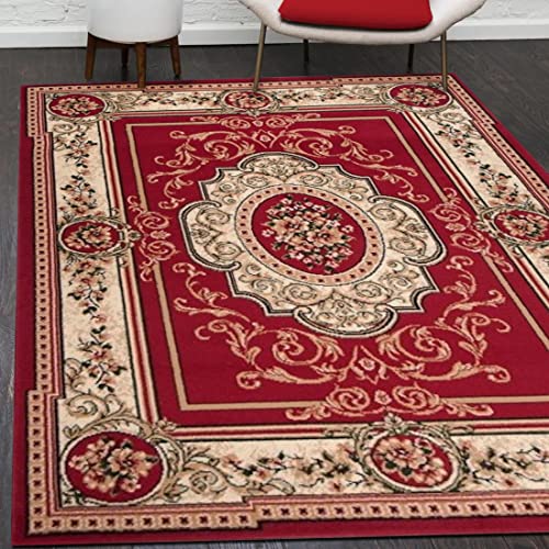 Mazovia Orientalisch Vintage Teppich - Kurzflor - Muster mit Medaillon - Traditioneller Teppich für Wohnzimmer, Esszimmer - ÖKO-TEX Wohnzimmerteppich - Rot 130 x 190 cm von Mazovia