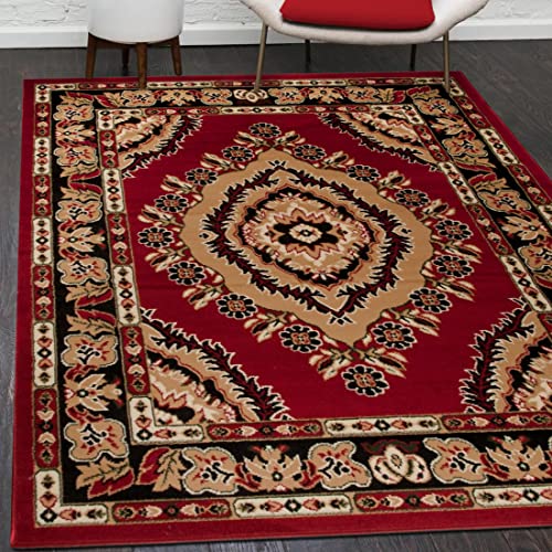 Mazovia Orientalisch Vintage Teppich - Kurzflor - Muster mit Medaillon - Traditioneller Teppich für Wohnzimmer, Esszimmer - ÖKO-TEX Wohnzimmerteppich - Rot 180 x 250 cm von Mazovia