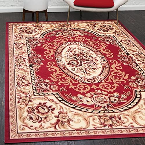 Mazovia Orientalisch Vintage Teppich - Kurzflor - Muster mit Medaillon - Traditioneller Teppich für Wohnzimmer, Esszimmer - ÖKO-TEX Wohnzimmerteppich - Rot 300 x 400 cm von Mazovia