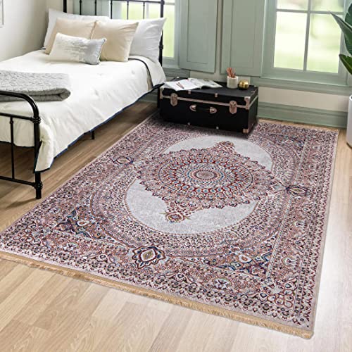 Mazovia Orientalisch Vintage Teppich - Kurzflor Waschbar - Weich Traditioneller Teppich für Wohnzimmer, Schlafzimmer, Esszimmer – Oriental Teppiche - Beige Creme 80 x 150 cm von Mazovia
