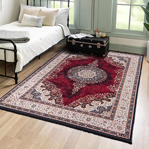 Mazovia Orientalisch Vintage Teppich - Kurzflor Waschbar - Weich Traditioneller Teppich für Wohnzimmer, Schlafzimmer, Esszimmer – Oriental Teppiche - Rot 120 x 170 cm von Mazovia