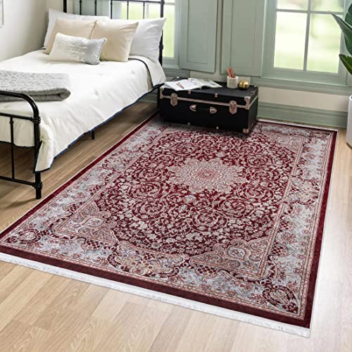Mazovia Orientalisch Vintage Teppich - Kurzflor Waschbar - Weich Traditioneller Teppich für Wohnzimmer, Schlafzimmer, Esszimmer – Oriental Teppiche - Rot 140 x 200 cm von Mazovia