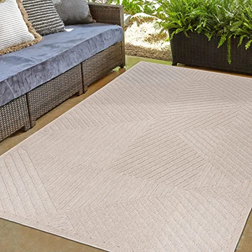 Mazovia Outdoor Teppich 3D Effekt - Wetterfest & UV-beständig - für Balkon, Terrasse und Wintergarten - In- & Outdoorteppich Aussenteppich - Beige Creme 140 x 200 cm von Mazovia