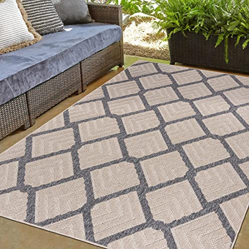 Mazovia Outdoor Teppich 3D Effekt - Wetterfest & UV-beständig - für Balkon, Terrasse und Wintergarten - In- & Outdoorteppich Aussenteppich - Beige Creme 200 x 300 cm von Mazovia