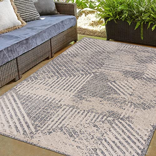 Mazovia Outdoor Teppich 3D Effekt - Wetterfest & UV-beständig - für Balkon, Terrasse und Wintergarten - In- & Outdoorteppich Aussenteppich - Beige Grau 140 x 200 cm von Mazovia