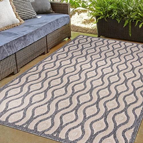 Mazovia Outdoor Teppich 3D Effekt - Wetterfest & UV-beständig - für Balkon, Terrasse und Wintergarten - In- & Outdoorteppich Aussenteppich - Beige Grau 200 x 300 cm von Mazovia