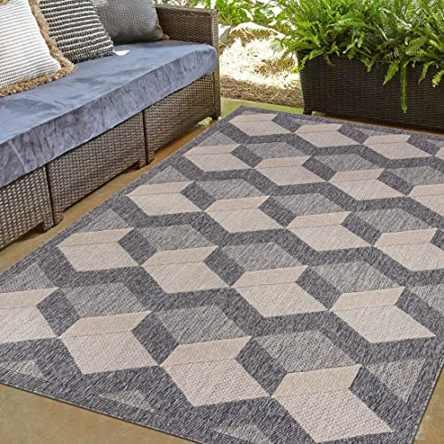 Mazovia Outdoor Teppich 3D Effekt - Wetterfest & UV-beständig - für Balkon, Terrasse und Wintergarten - In- & Outdoorteppich Aussenteppich - Grau Beige 160 x 230 cm von Mazovia