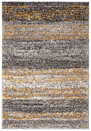 Mazovia Shaggy Hochflor Teppich - Modern Wohnzimmerteppich - Flauschiger Kuschelteppich - Weich Langflor Teppich für Schlafzimmer - Abstract Meliert Muster - Grau Gelb 60 x 100 cm von Mazovia