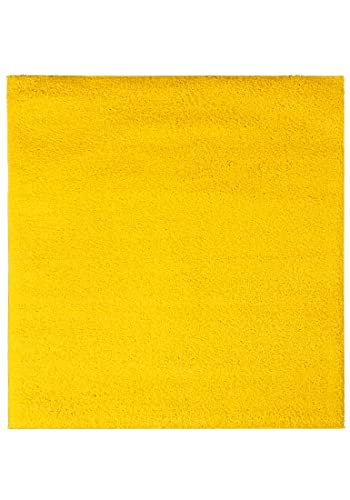 Mazovia Shaggy Hochflor Teppich - Modern Wohnzimmerteppich - Flauschiger Kuschelteppich - Weich Langflor Teppich für Schlafzimmer - Einfarbig Uni Muster - Quadrat Gelb 200 x 200 cm von Mazovia