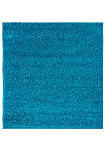 Mazovia Shaggy Hochflor Teppich - Modern Wohnzimmerteppich - Flauschiger Kuschelteppich - Weich Langflor Teppich für Schlafzimmer - Einfarbig Uni Muster - Quadrat Türkis Blau 160 x 160 cm von Mazovia