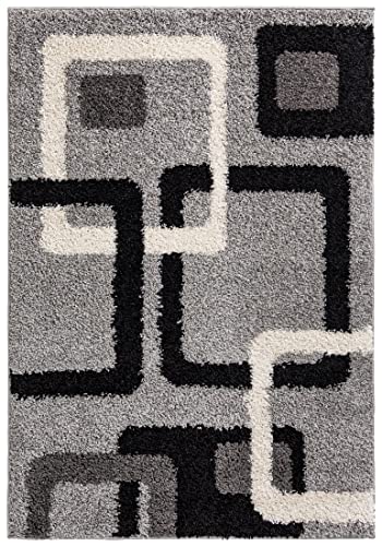 Mazovia Shaggy Hochflor Teppich - Modern Wohnzimmerteppich - Flauschiger Kuschelteppich - Weich Langflor Teppich für Schlafzimmer - Geometrische Muster - Grau 60 x 100 cm von Mazovia