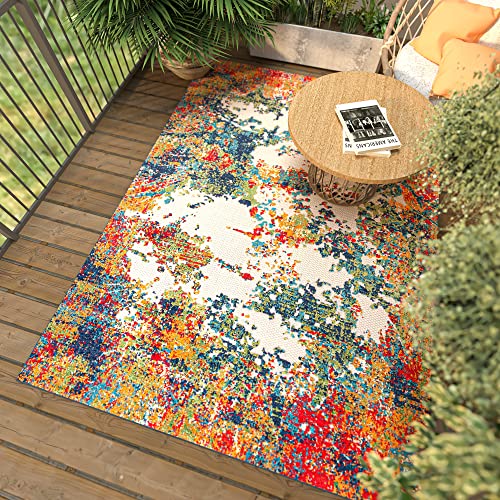 Mazovia Teppich In-& Outdoor Wetterfest - Teppich für den Innen- und Außenbereich - Teppiche für Terrasse, Garten - Balkon Teppich Wasserabweisend - Abstrakt - Bunt 120 x 170 cm von Mazovia