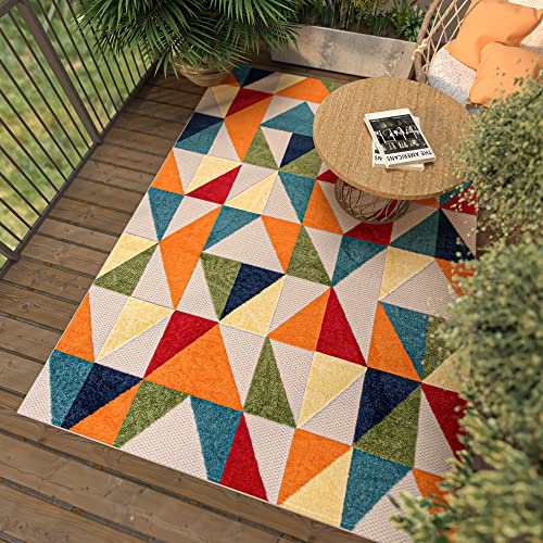 Mazovia Teppich In-& Outdoor Wetterfest - Teppich für den Innen- und Außenbereich - Teppiche für Terrasse, Garten - Balkon Teppich Wasserabweisend - Geometrisch - Bunt 160 x 230 cm von Mazovia