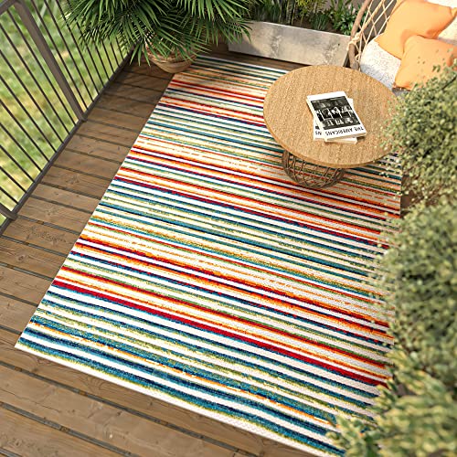 Mazovia Teppich In-& Outdoor Wetterfest - Teppich für den Innen- und Außenbereich - Teppiche für Terrasse, Garten - Balkon Teppich Wasserabweisend - Gestreift - Bunt 160 x 230 cm von Mazovia