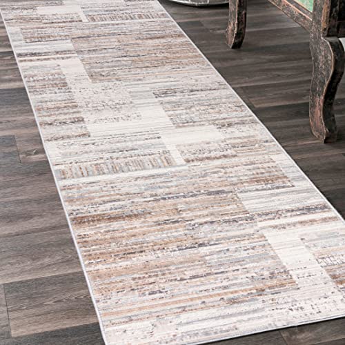 Mazovia Teppich Läufer Flur - Modern Teppichläufer – Kurzflor, Weich - für Vorzimmer Eingangsbereich Schlafzimmer Küche Korridor - Abstrakt Muster - 100 cm Breite Beige 100 x 550 cm von Mazovia