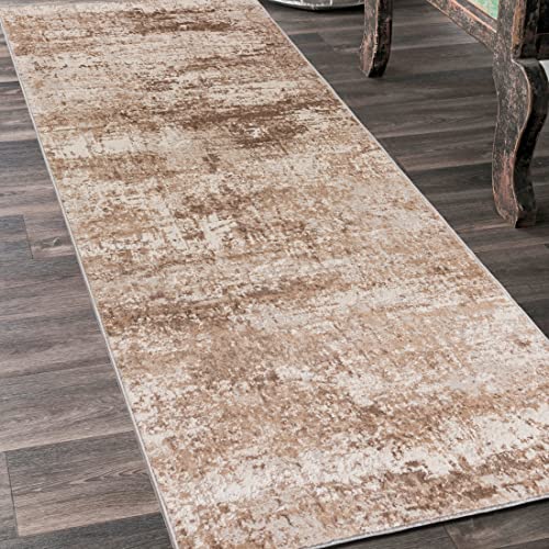 Mazovia Teppich Läufer Flur - Modern Teppichläufer – Kurzflor, Weich - für Vorzimmer Eingangsbereich Schlafzimmer Küche Korridor - Abstrakt Muster - 100 cm Breite - Beige Creme 100 x 200 cm von Mazovia