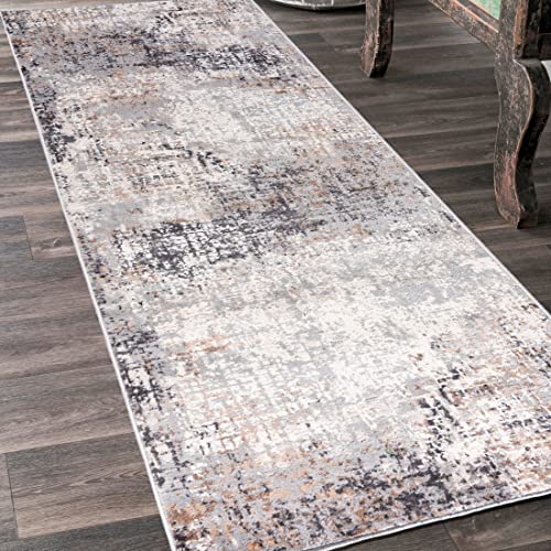 Mazovia Teppich Läufer Flur - Modern Teppichläufer – Kurzflor, Weich - für Vorzimmer Eingangsbereich Schlafzimmer Küche Korridor - Abstrakt Muster - 100 cm Breite Grau Beige 3 100 x 700 cm von Mazovia