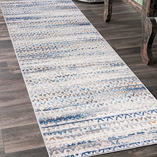 Mazovia Teppich Läufer Flur - Modern Teppichläufer – Kurzflor, Weich - für Vorzimmer Eingangsbereich Schlafzimmer Küche Korridor - Abstrakt Muster - 100 cm Breite Grau Blau 100 x 350 cm von Mazovia