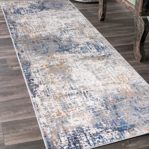 Mazovia Teppich Läufer Flur - Modern Teppichläufer – Kurzflor, Weich - für Vorzimmer Eingangsbereich Schlafzimmer Küche Korridor - Abstrakt Muster - 100 cm Breite Grau Blau 4 100 x 525 cm von Mazovia