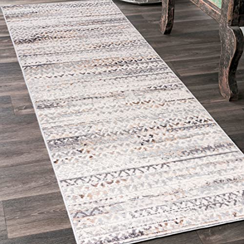 Mazovia Teppich Läufer Flur - Modern Teppichläufer – Kurzflor, Weich - für Vorzimmer Eingangsbereich Schlafzimmer Küche Korridor - Abstrakt Muster - 60 cm Breite Grau Beige 60 x 100 cm von Mazovia