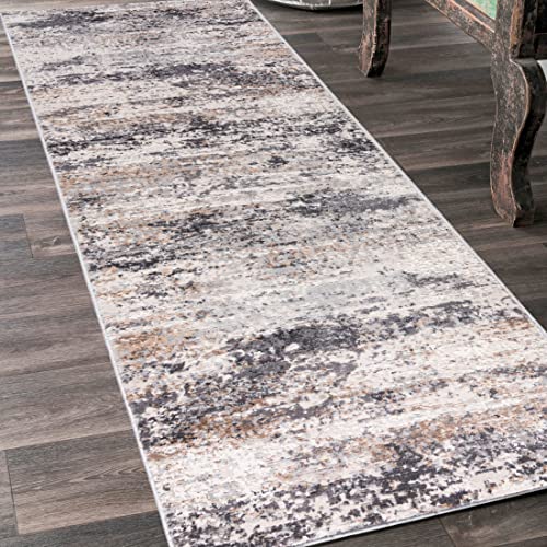 Mazovia Teppich Läufer Flur - Modern Teppichläufer – Kurzflor, Weich - für Vorzimmer Eingangsbereich Schlafzimmer Küche Korridor - Abstrakt Muster - 80 cm Breite Grau Beige 2 80 x 400 cm von Mazovia