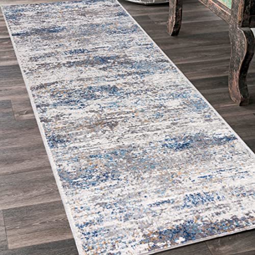 Mazovia Teppich Läufer Flur - Modern Teppichläufer – Kurzflor, Weich - für Vorzimmer Eingangsbereich Schlafzimmer Küche Korridor - Abstrakt Muster - 80 cm Breite Grau Blau 3 80 x 175 cm von Mazovia