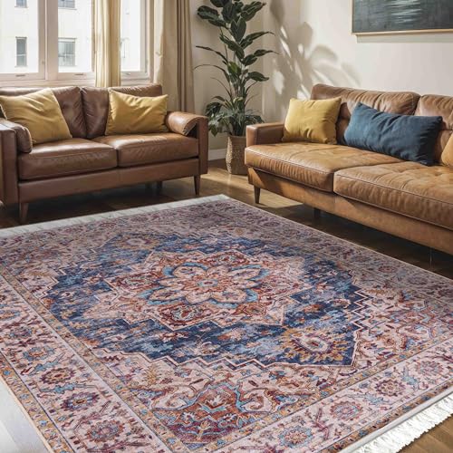 Mazovia Teppich Orientalisch Vintage - Waschbar rutschfest - Weich Traditioneller Teppich für Wohnzimmer Orientteppich - Fußbodenheizung geeignet - Beige Braun 120 x 170 cm von Mazovia