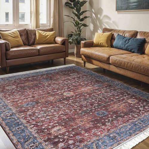 Mazovia Teppich Orientalisch Vintage - Waschbar rutschfest - Weich Traditioneller Teppich für Wohnzimmer Orientteppich - Fußbodenheizung geeignet - Rot Burgunderrot 120 x 170 cm von Mazovia