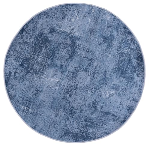 Mazovia Teppich Rund - Abstraktes Vintage - Modern Designer Teppich - Waschbar rutschfest Kurzflor - Weich Teppich für Wohnzimmer - Fußbodenheizung geeignet - Blau 120 x 120 cm von Mazovia