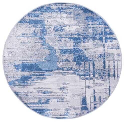 Mazovia Teppich Rund - Abstraktes Vintage - Modern Designer Teppich - Waschbar rutschfest Kurzflor - Weich Teppich für Wohnzimmer - Fußbodenheizung geeignet - Blau Grau 120 x 120 cm von Mazovia