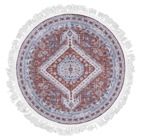 Mazovia Teppich Rund Orientalisch Vintage - Waschbar rutschfest - Weich Traditioneller Teppich für Wohnzimmer Orientteppich - Fußbodenheizung geeignet - Rot Burgunderrot 160 x 160 cm von Mazovia
