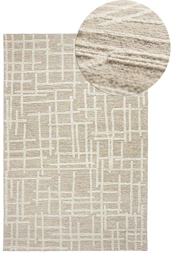 Mazovia Wollteppich - Natürliches Material Japandi, Handwebteppich Robust & Naturprodukt, für Wohnzimmer, Schlafzimmer, Esszimmer - Beige Natur - 120 x 170 cm von Mazovia