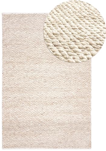 Mazovia Wollteppich - Natürliches Material Japandi, Handwebteppich Robust & Naturprodukt, für Wohnzimmer, Schlafzimmer, Esszimmer - Creme Beige Natur - 120 x 170 cm von Mazovia