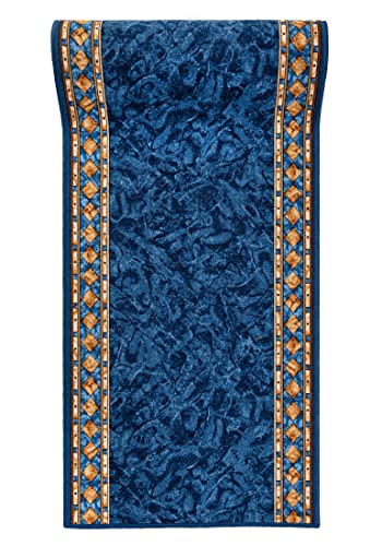 Mazovia rutschfest Teppich Läufer Flur - Klassisch Muster Teppichläufer - Kurzflor Flurläufer für Vorzimmer, Schlafzimmer, Küche - ÖKO-TEX Zertifiziert - Meterware Blau - 100 x 500 cm von Mazovia