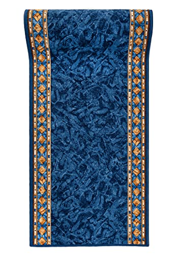 Mazovia rutschfest Teppich Läufer Flur - Klassisch Muster Teppichläufer - Kurzflor Flurläufer für Vorzimmer, Schlafzimmer, Küche - ÖKO-TEX Zertifiziert - Meterware Blau - 100 x 650 cm von Mazovia