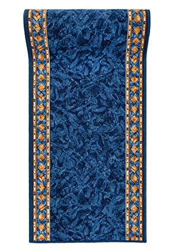 Mazovia rutschfest Teppich Läufer Flur - Klassisch Muster Teppichläufer - Kurzflor Flurläufer für Vorzimmer, Schlafzimmer, Küche - ÖKO-TEX Zertifiziert - Meterware Blau - 67 x 325 cm von Mazovia