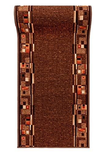 Mazovia rutschfest Teppich Läufer Flur - Modern Geometrische Muster Teppichläufer - Kurzflor Flurläufer für Vorzimmer, Schlafzimmer, Küche - ÖKO-TEX Zertifiziert - Meterware Braun - 67 x 225 cm von Mazovia