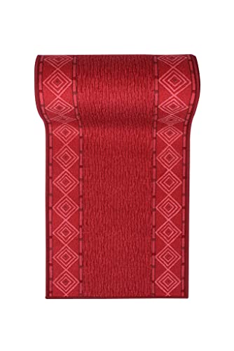Mazovia rutschfest Teppich Läufer Flur - Modern Muster Teppichläufer - Kurzflor Flurläufer für Vorzimmer, Schlafzimmer, Küche - ÖKO-TEX Zertifiziert - Meterware Rot 67 x 300 cm von Mazovia