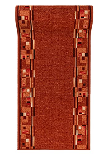 Mazovia rutschfest Teppich Läufer Flur - Modern Muster Teppichläufer - Kurzflor Flurläufer für Vorzimmer, Schlafzimmer, Küche - ÖKO-TEX Zertifiziert - Meterware Terracotta Rost - 67 x 400 cm von Mazovia